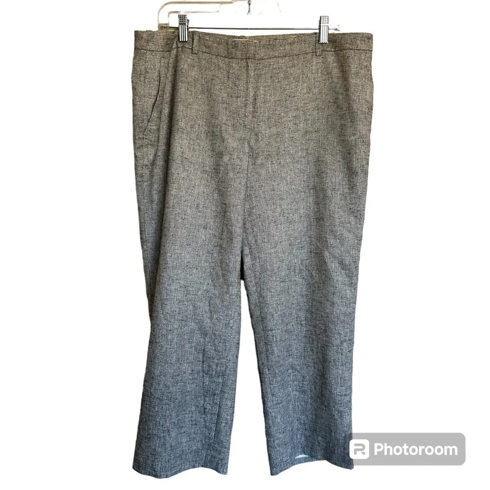 NWOT ANN TAYLOR Marled Gray Shimmer Linen Blend Straight Crop Pants Size 14